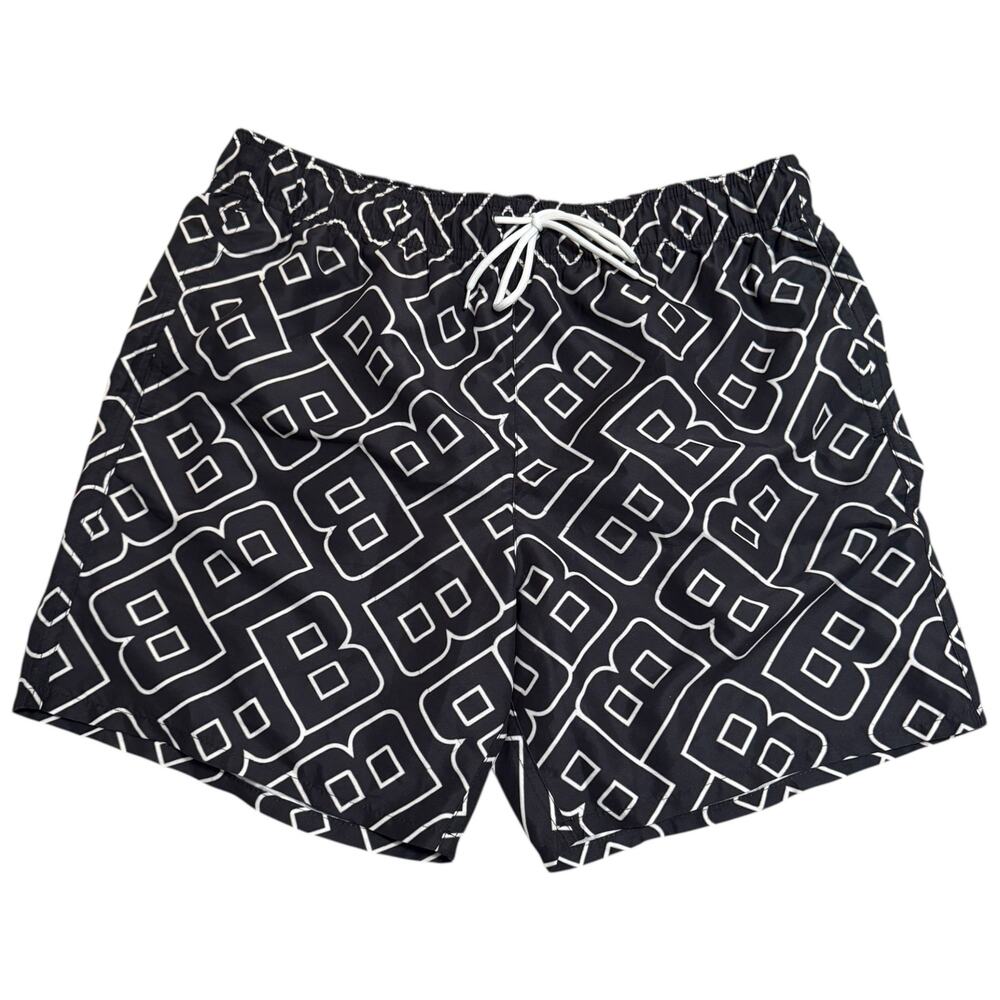 NEW BeefyBoy Swim Trunks Drawstring Mesh Lined Short Logo Pattern Gray White XXL